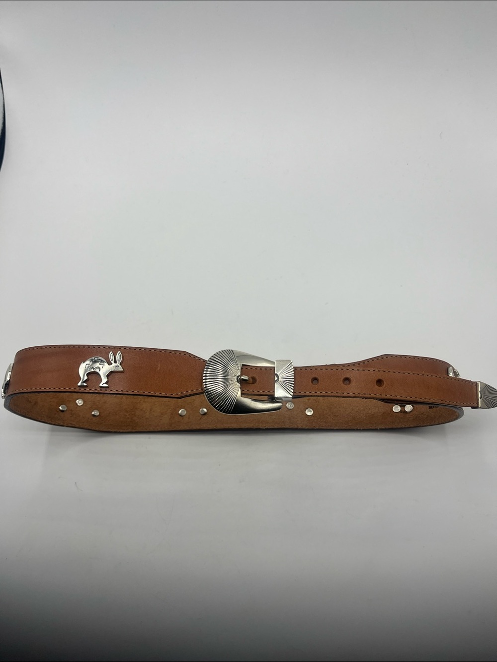 Women’s Brown Leather Western-Inspired Belt with Silver Concho Buckle